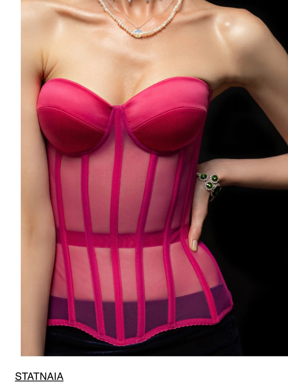Statnaia Strapless Hot Pink Mesh Bustier/Corset 65B 65 B